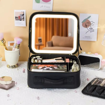 ✨ Travel Makeup Bag with LED Lighted Mirror | حقيبة مكياج للسفر مع مرآة LED مضيئة