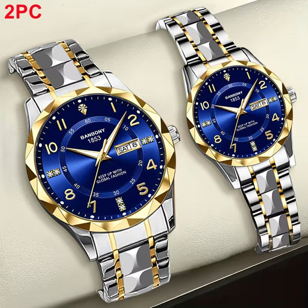 2pcs Couple Watch BANBONY – Quartz Luminous Waterproof Style