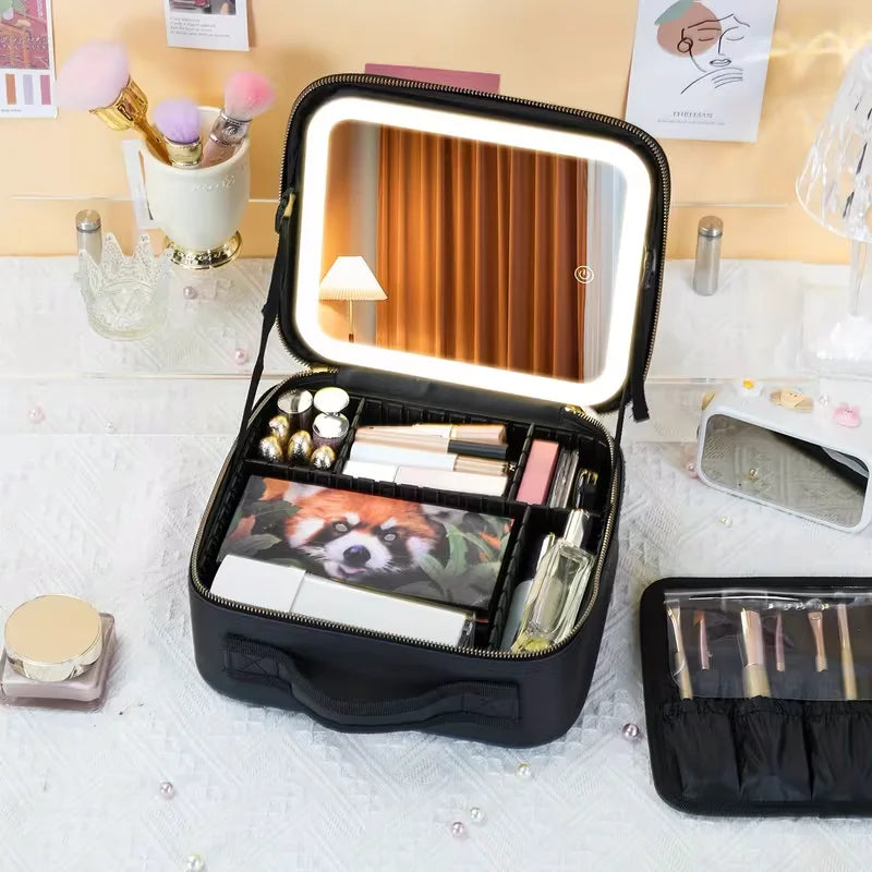 ✨ Travel Makeup Bag with LED Lighted Mirror | حقيبة مكياج للسفر مع مرآة LED مضيئة